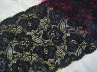1y black floral double scalloped stretch lace 5 3/4w  