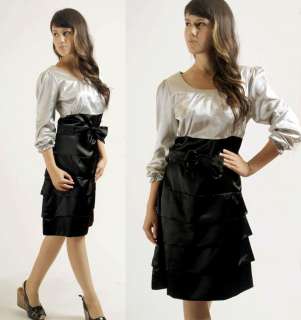 Long Sleeve Silver&Black Cocktail Dress Plus Size 16W  