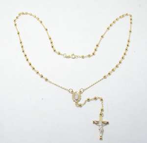   Cut Faceted Rosary Rosario Chain Necklace 14K Yellow White Gold  