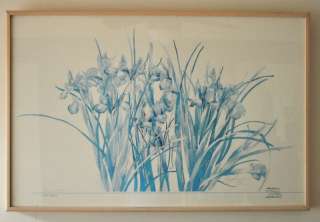 WATER COLOR IRIS GARDEN By Lynn Larson Signed 1992 CE  