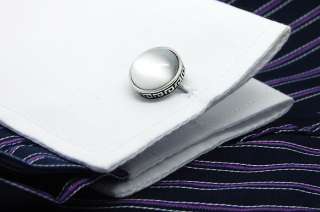 Vintage beautiful elegant Round white agate silver shirt cufflinks 