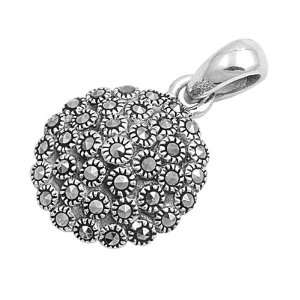  Sterling Silver and Marcasite Round Pendant   17mm Height 