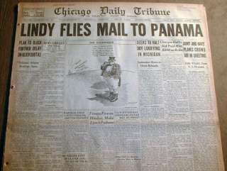 1929 newspaper CHARLES LINDBERGH headline Flys Air Mail from MIAMI FL 