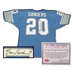 Signed Barry Sanders Uniform   Blue Swingman   Autographed NFL Jerseys 