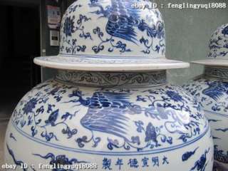 40inch China Folk Old Blue and White porcelain Dragon phenix Pot Crock 