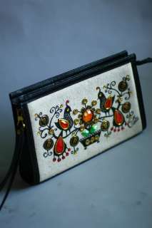 Vintage Enid Collins Peacock Bird Jeweled Purse Handbag  