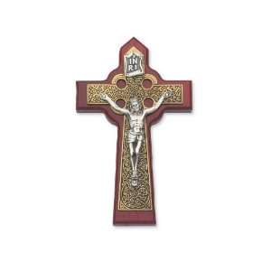   Gift 80 103 5 3/4 Cherry Wood Pewter Inlay Celtic Wall Crucifix Cross