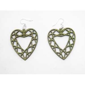  Apple Green Guarded Heart Wooden Earrings GTJ Jewelry