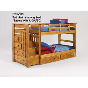 Woodcrest Youth Bedroom Twin Twin Stairway Bunk Bed with Side Drawers 