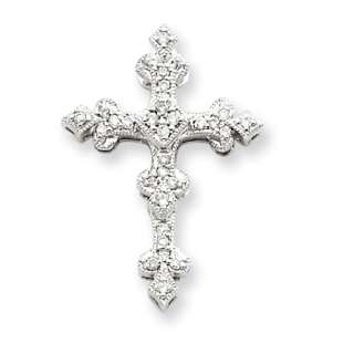 New 14k White Gold Diamond Filigree Cross Pendant  