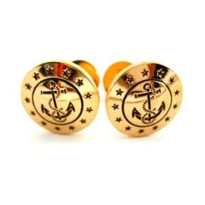   Gold Oxidized Recesses and Center Anchor Cufflink w/Stars Jewelry