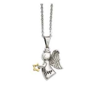   Stainless Steel IP Gold Plated & Oxidized Hope Angel Pendant Jewelry