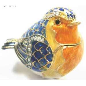  Welforth Fine Pewter Bejeweled Blue Orange Bird Trinket 