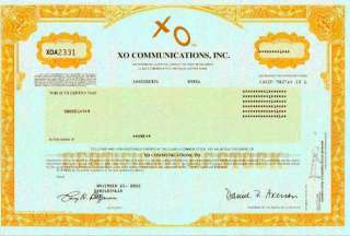 XO Communications stock certificate    telecom bomb  