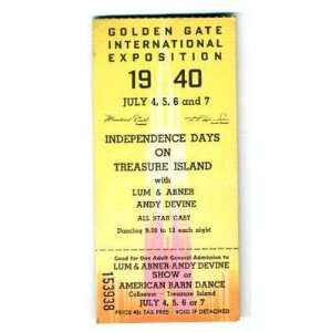  1940 Golden Gate International Ticket Independence Days 