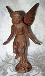 Garden Fairy Figurine Statue Brown Cast Iron Pixie Mystical  
