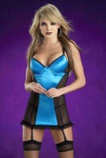Gorgeous Blue/Black Satin/Sheer Bustier Dress/Stocking  