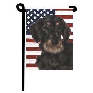 Dachshund Wirehair Black / Tan USA Patriotic Garden Flag
