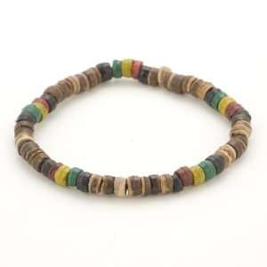 Men thin rasta brown multi bead wood bracelet wristband by 