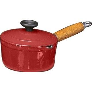 Chasseur 7 1/8 Inch Enamel Cast Iron Sauce Pan With Wooden Handle, Red