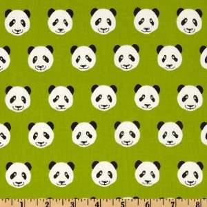  44 Wide Menagerie Panda Bear Head Lime Fabric By The 