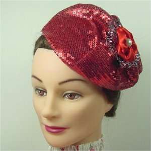  Fascinator   Red French Couture Sequin Beret Toys & Games