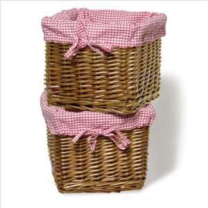 Small Willow Basket Set in Honey with Red Gingham Liner 