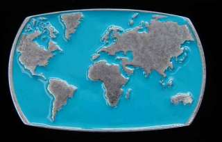 WORLD MAP BLUE BACKGROUND BELT BUCKLE NEW WORLDLY  