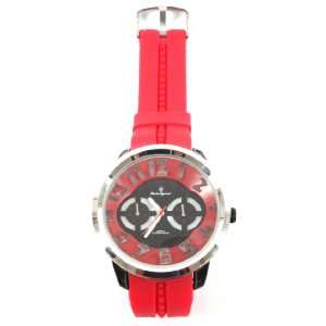 Red Big Dial Hip Hop Rubber Banded Sport Watch with a Free Replacement 