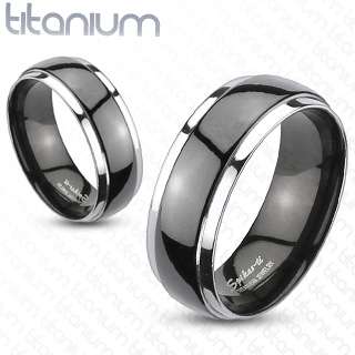Ti Titanium Domed 2 Tone Grooved Black Stripe Wedding Band Ring Size 5 
