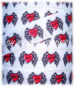   RACE RACING HEART CHECKERED FLAGS SPEEDWAY GROSGRAIN RIBBON 4 HAIRBOW