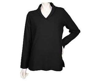   & Co. Long Sleeve Shawl Collar Knit Pullover MED BLACK 364  