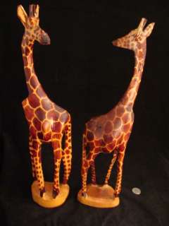 Vintage Kenya Solid Wood Carving Pair M/F 2 Giraffes Made of Pure 
