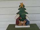 hand made crafted painted wood nativity scene 