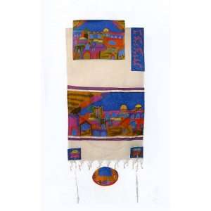   Cotton Tallit Set   Jerusalem Gate in Color, 42 x 77 