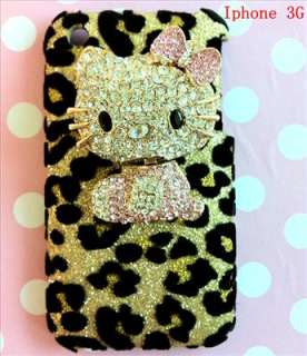 Bling DELUXE 3D Hello Kitty Leopard Back Case Cover for iPhone 3G 3GS 