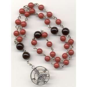  Christian Peace Rosary   Red Mountain Jade and Black Czech 