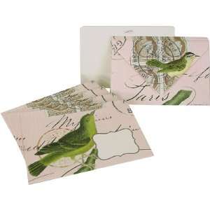  Green Bird on Pink Cavallini Set of 8 decorative envelopes 