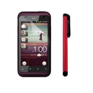 Clear Screen Protector + Red Touch Screen Stylus Pen for HTC Rhyme ADR 