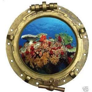 Stickersmania   Wall sticker with illusion of porthole on corals 35 x 