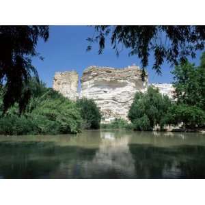 View to Castle on Top of Chalk Cliffs Above the Jucar River, Albacete 
