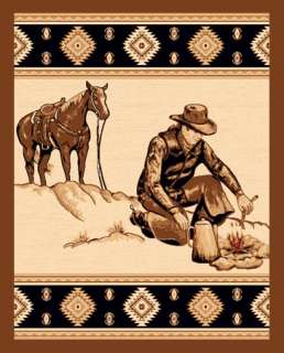   AND HORSE LIGHTING FIRE WESTERN THEME 4X6 AREA RUG, CARPET  