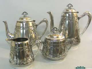 Art Nouveau WMF Silver 4pcs Tea Coffee Set Germany 1900  