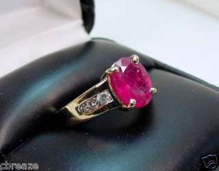 BLOOD RED NATURAL RUBY & DIAMONDS 14K GOLD RING  