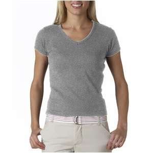 Anvil Womens Short Sleeve 6 oz Ringspun 1x1 Ribbed V Neck T Shirt 