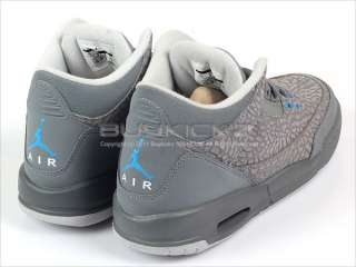 Nike Girls Air Jordan 3 Retro GS Cool Grey/Blue AJ III Cement Flip 