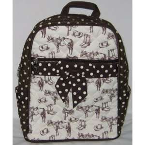  Horse Theme and Polka Dots Brown Off White Small Quilted 
