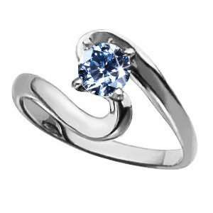Ocean Wave Solitaire Engagement 14K White Gold Ring with Blue Diamond 