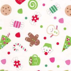 Christmas Candy Cotton Fabric   White