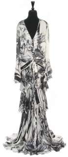   ROBERTO CAVALLI Black and White Silk Gown Dress, Size 46  